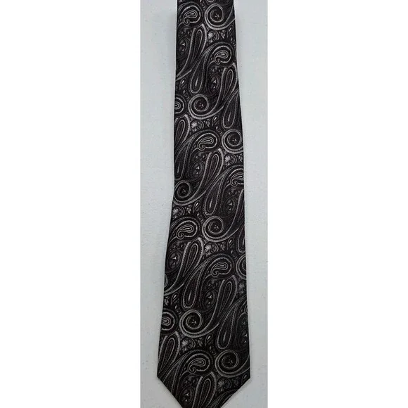 Pronto Uomo Couture Neck Tie Black Burgundy Silver Paisley 100% Silk - Picture 3 of 5